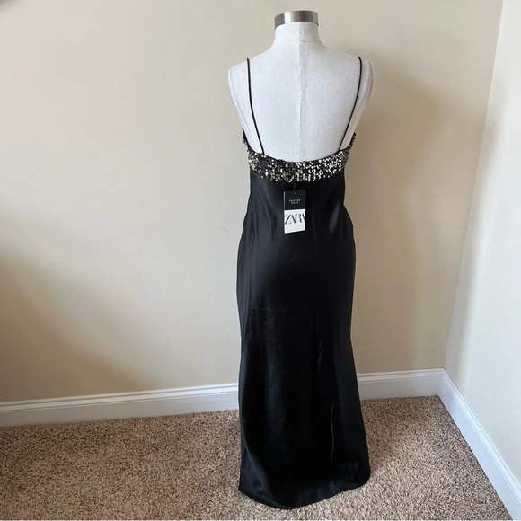 New! Zara Black Satin Contrast Sequin Maxi Slip Dress nwt 26138 - Picture 7 of 15